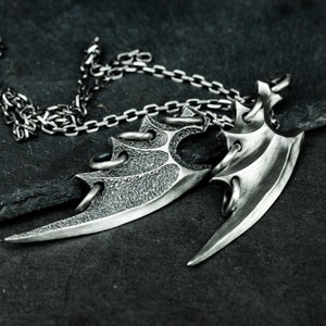 Dual Wings 925 Silver Pendant Necklace - Angel and Demon Twin Wings Design - Symbolic Contrast of Light and Dark Handmade Gothic Amulet