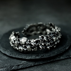 Thousand Faced Skull Bracelet Bangle - Satanic Death Stacked Skull Dark Hell Bracelet/Bangle - Adjustable Skull Bracelet High-End Gift