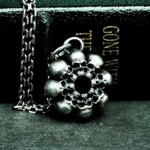 Skull Ring 925 Silver Pendant-Gothic Stacked Skull Handmade Necklace