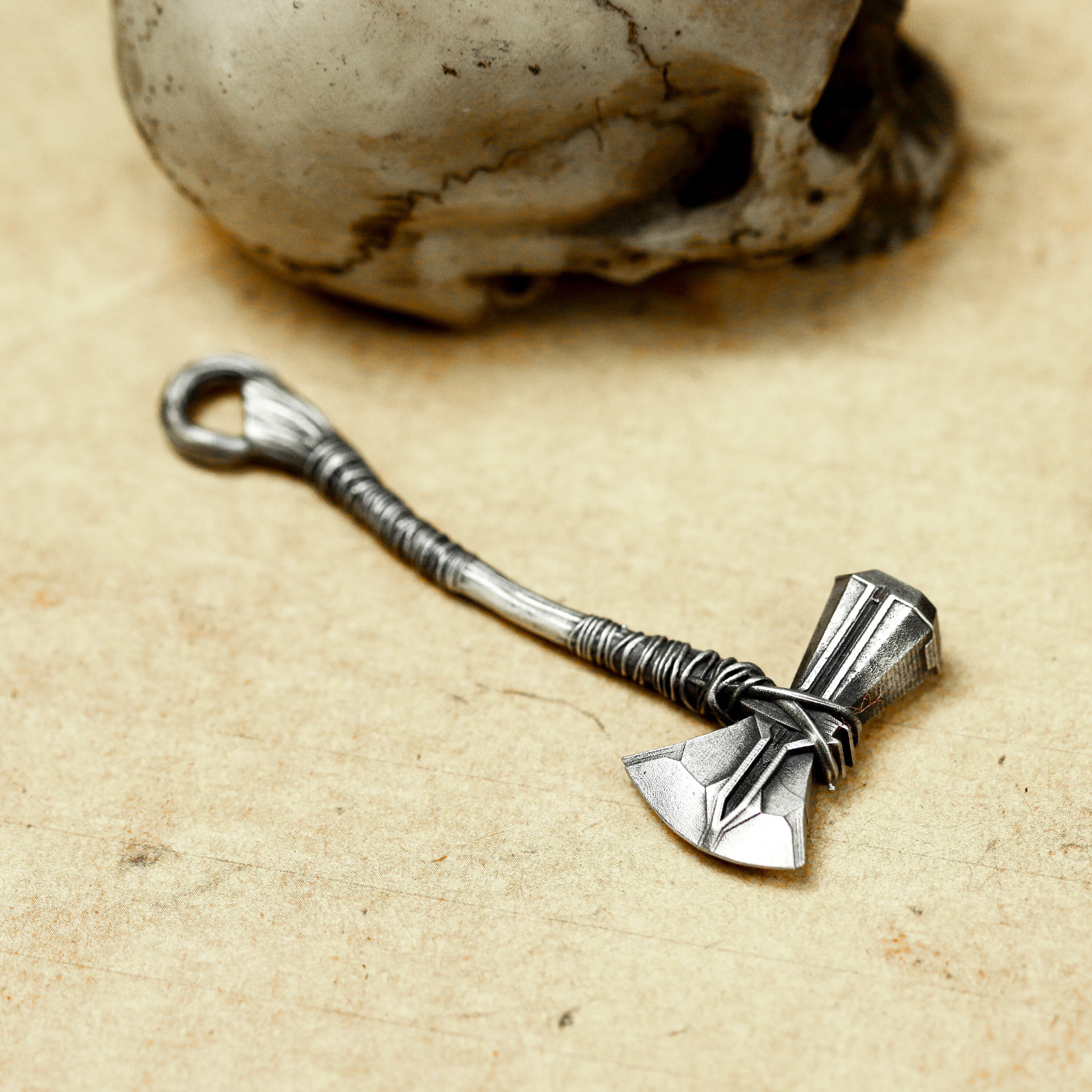 Primitive Tribal Axe 925 Silver Pendant – Raw Warrior Weapon Necklace – Handmade Ancient Totem Statement Jewelry
