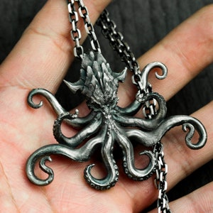 Octopus Cthulhu 925 Silver Pendant Necklace - Monster Octopus Pendant - Gothic Silver Handmade Pendant Gift