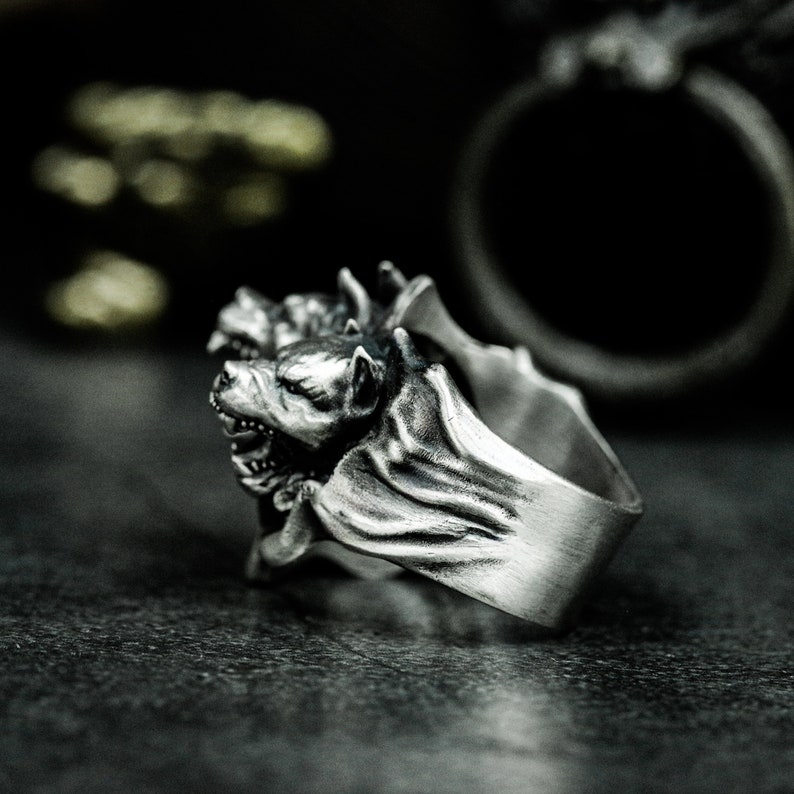 Anillo de Cerbero – Sabueso de tres cabezas - Plata 925 - Mitología griega imagen 3