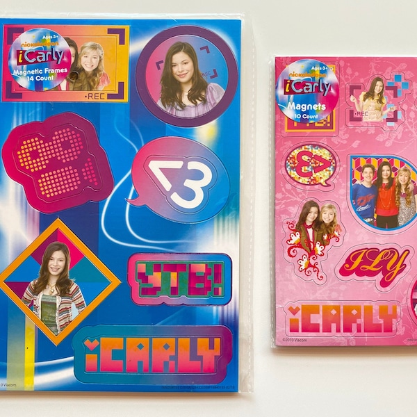 iCarly Magnet Sets - Sealed Deadstock - Licensed Nickelodeon Viacom Collectibles - 14 Count Magnetic Frames, 10 Count Magnets - YOU PICK 1