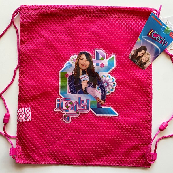 iCarly Drawstring Bag - Licensed Nickelodeon Viacom Merchandise - Small Pink Tote w Straps - Y2K Nick Collectible - New SEALED with tags