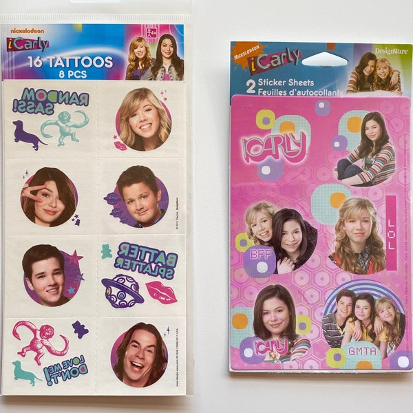 iCarly Sticker Sheets and Tattoos - Sealed - YOU PICK 1 - Authentic Nickeloeon Licensed - Carly, Sam, Spencer, Freddy, Gibby