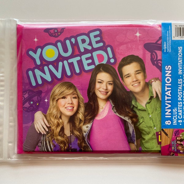 iCarly Sealed Pack of Party Invitations, Envelopes, Seals - Authentic Nickelodeon Viacom Party Supplies - Set of 8 - Y2K Stationery