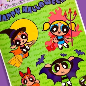 Powerpuff Girls 2001 Naklejki na okna na Halloween Nieużywane Licencjonowane gadżety Cartoon Network Wielokrotnego użytku Naklejki Arkusz naklejek