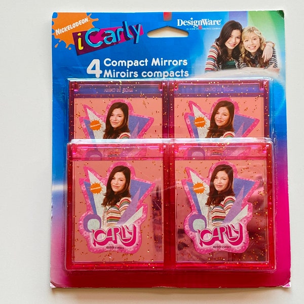 iCarly Compact Mirrors Set of 4 - Licensed Nickelodeon Viacom Merchandise - Y2K Nick Collectible - Party favors - New SEALED some edge wear