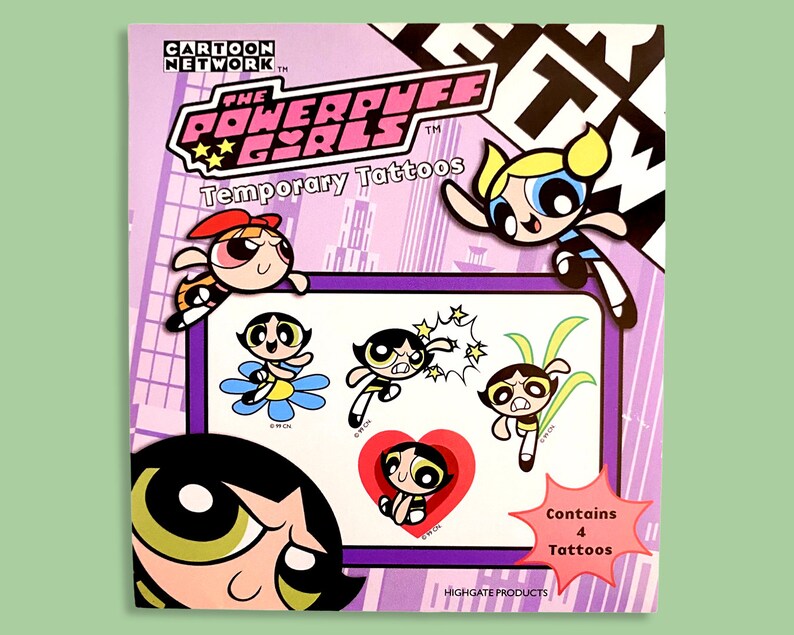 Powerpuff Girls Temporary Tattoos 1999 Vintage, 4 Unused Buttercup Tattoos, Y2K Cartoon Network ...