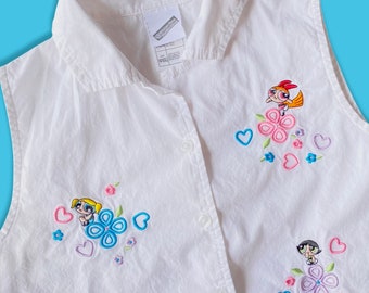 Powerpuff Girls Vintage Embroidered Top Girls XL 14-16 / Women's XS, Warner Bros Studio Store Exclusive y2k blouse