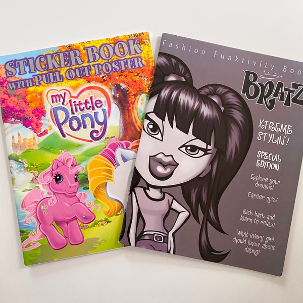 Y2K Vintage Girls Coloring + Activity Books - My Little Pony Sticker Book w Poster, Bratz Fashion Funktivity Book Jade - You Pick 1