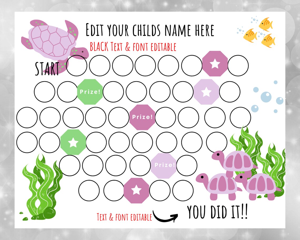 Editable Turtle Reward Chart, Potty Training Chart Printable, Toddler ...