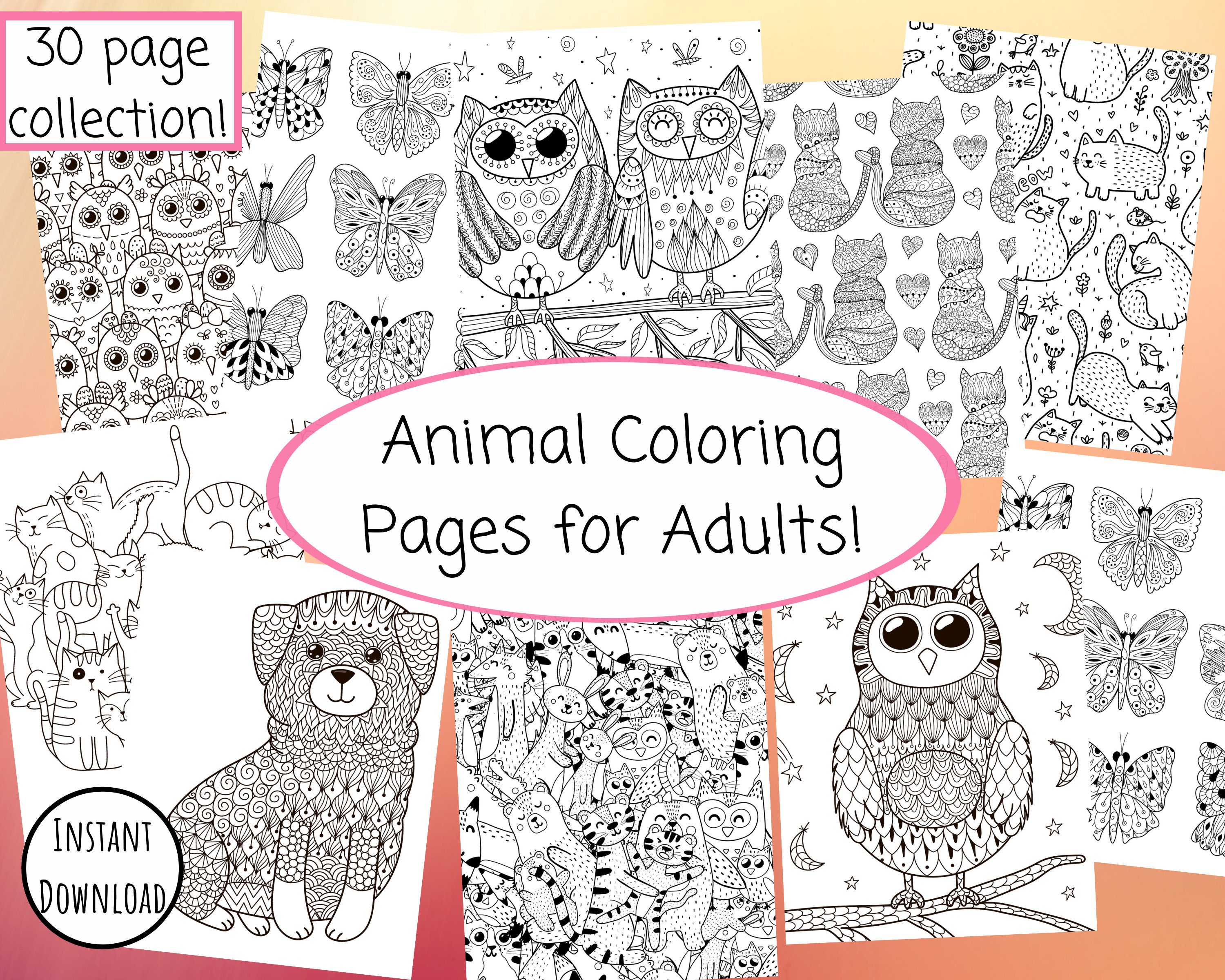 printable animal coloring book for adults adult coloring etsy