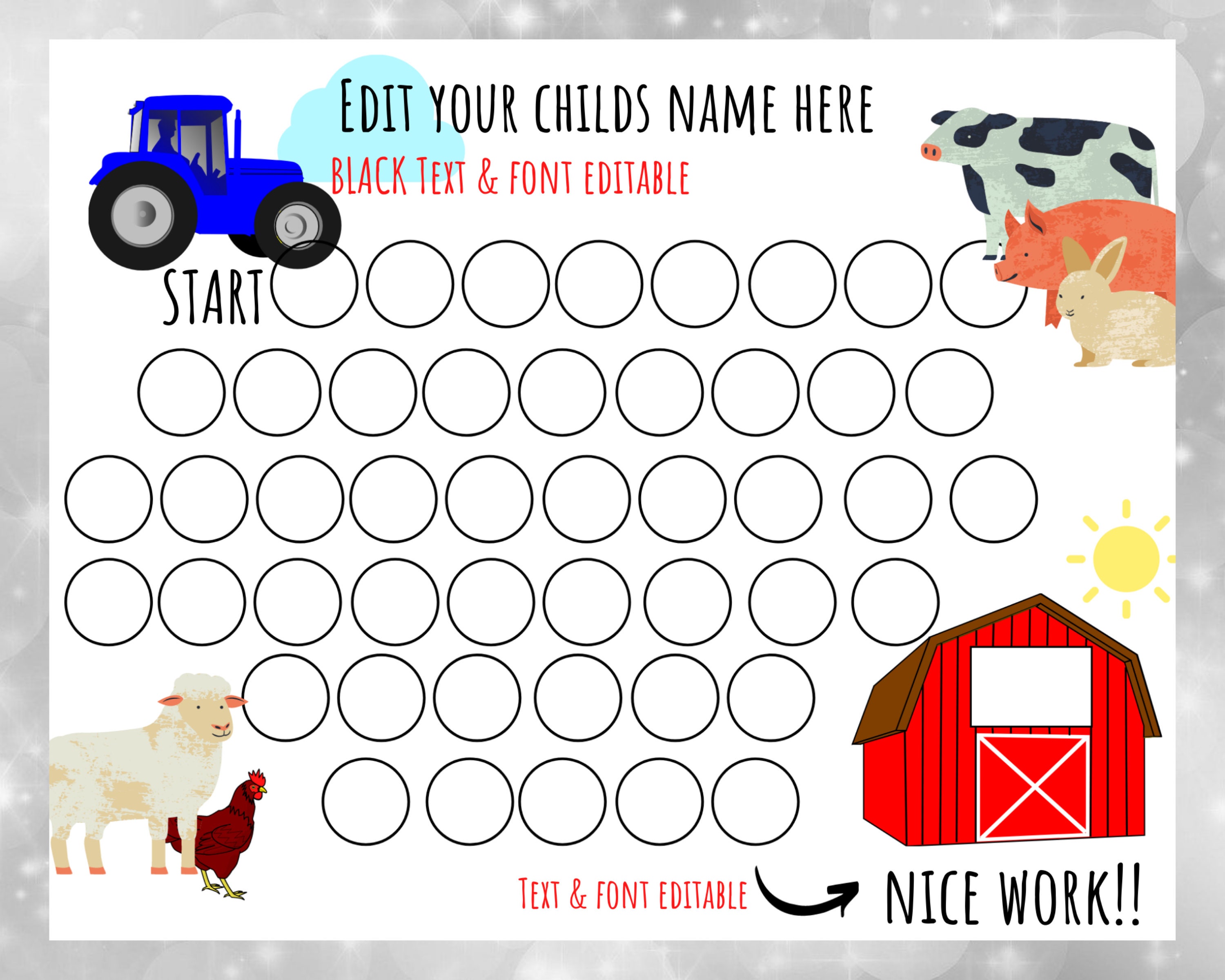 Printable farm Blue TRACTOR farm ANIMALS Download Reward Etsy España
