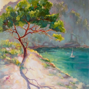 Griechenland Gemälde auf Leinwand - Original Ölgemälde Meerlandschaft - Impressionistische Wandkunst - Wohnzimmer Wanddeko