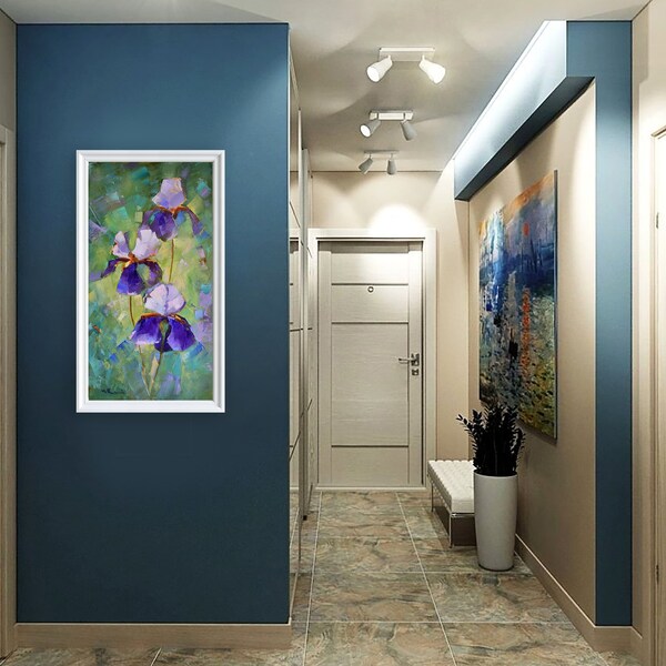 Floral Abstract Art - Original Oil Painting - Purple Iris Modern Art - Home Wall decor