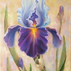 Iris Original Oil Painting - Christmas Gift - Floral Wall Art - Room Wall Decor