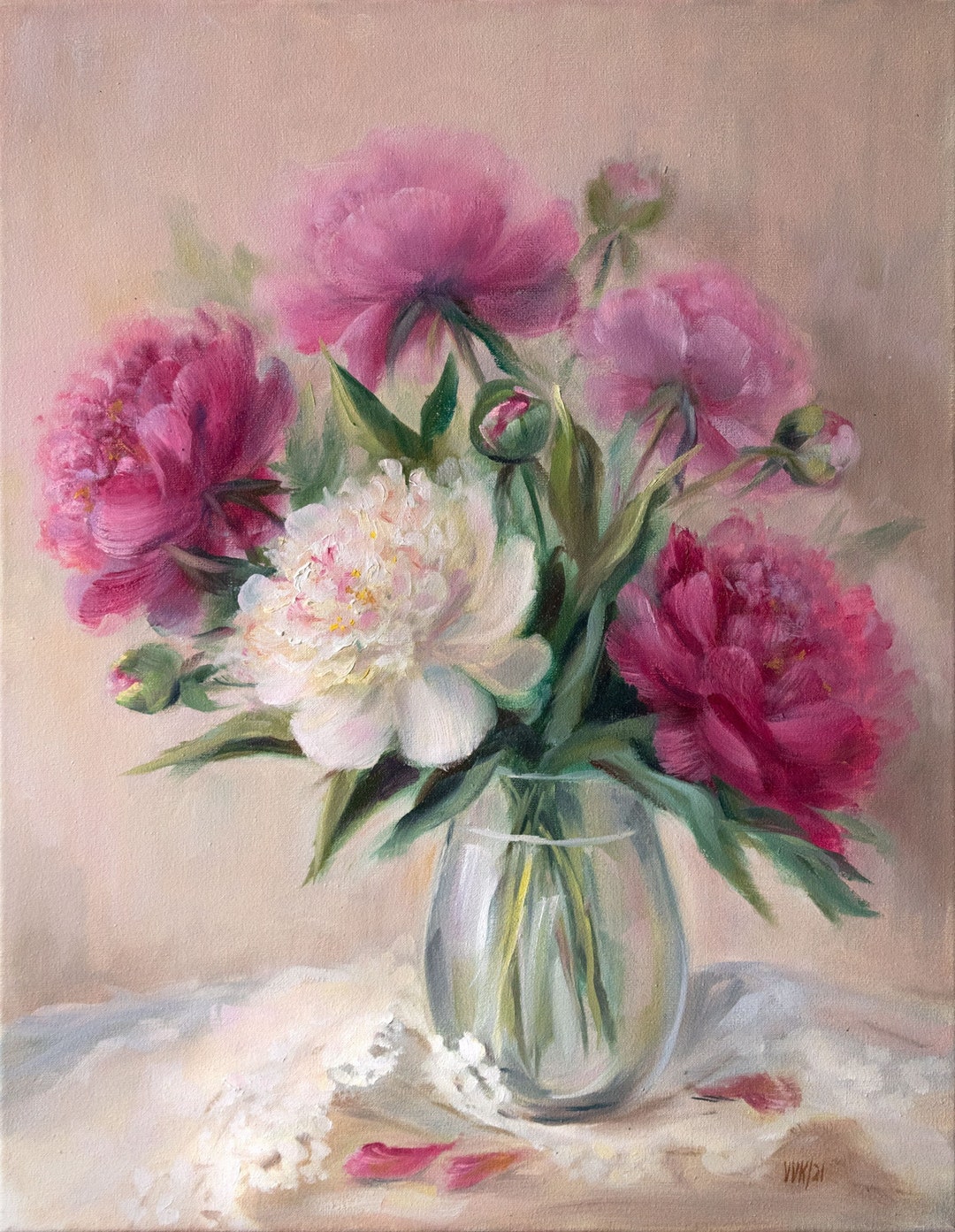 Pink Peony Original Oil Painting on Canvas Gift for Mom Peonies Bouquet ...