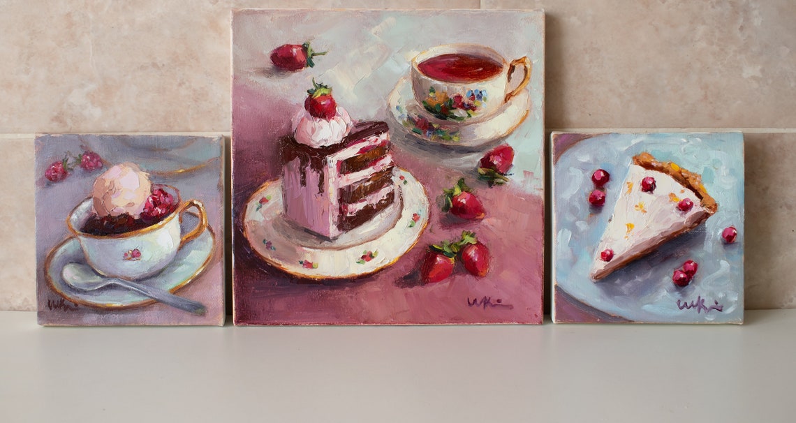 Cheesecake Art - Original Oil Painting - Gift Fo Birthday - Framed Wall ...