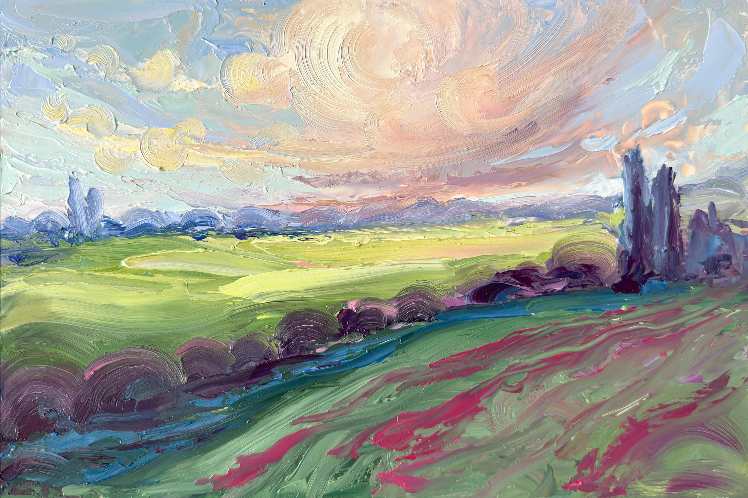 抽象風景画 油絵 - 雲 オリジナルアート - 母の日ギフト - 部屋の壁