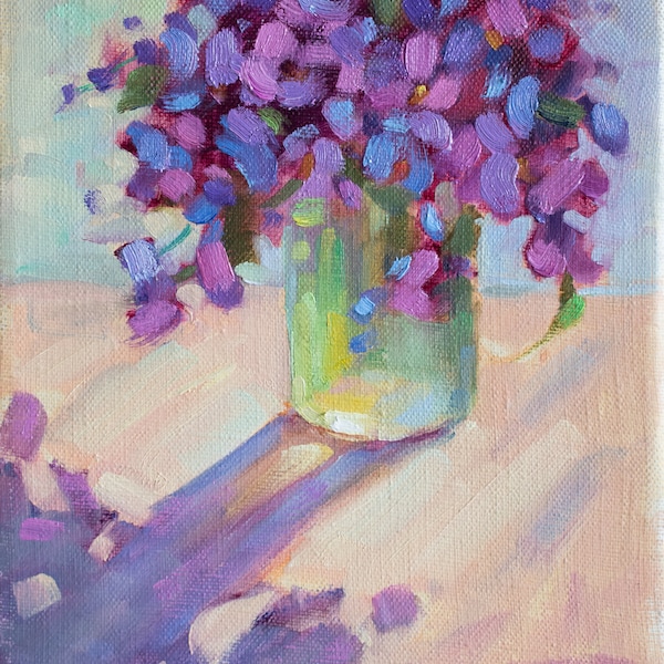Violets Flowers - Gift for Mother - Original Oil Painting - Purple Bouquet - Abstarct Art
