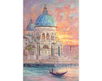 Venice OriginaL Art - Italy Large Oil Painting - Sunset Seascape Painting - Room Wall Decor