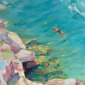 Santorini Painting on Canvas - Seascape Original Oil Painting - Abstract Wall Decor