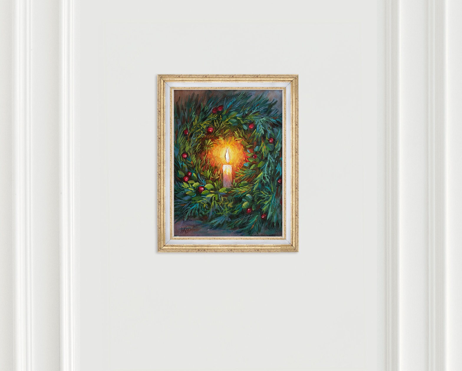 Christmas Oil Painting for Wall Decor Candle Original Art - Etsy