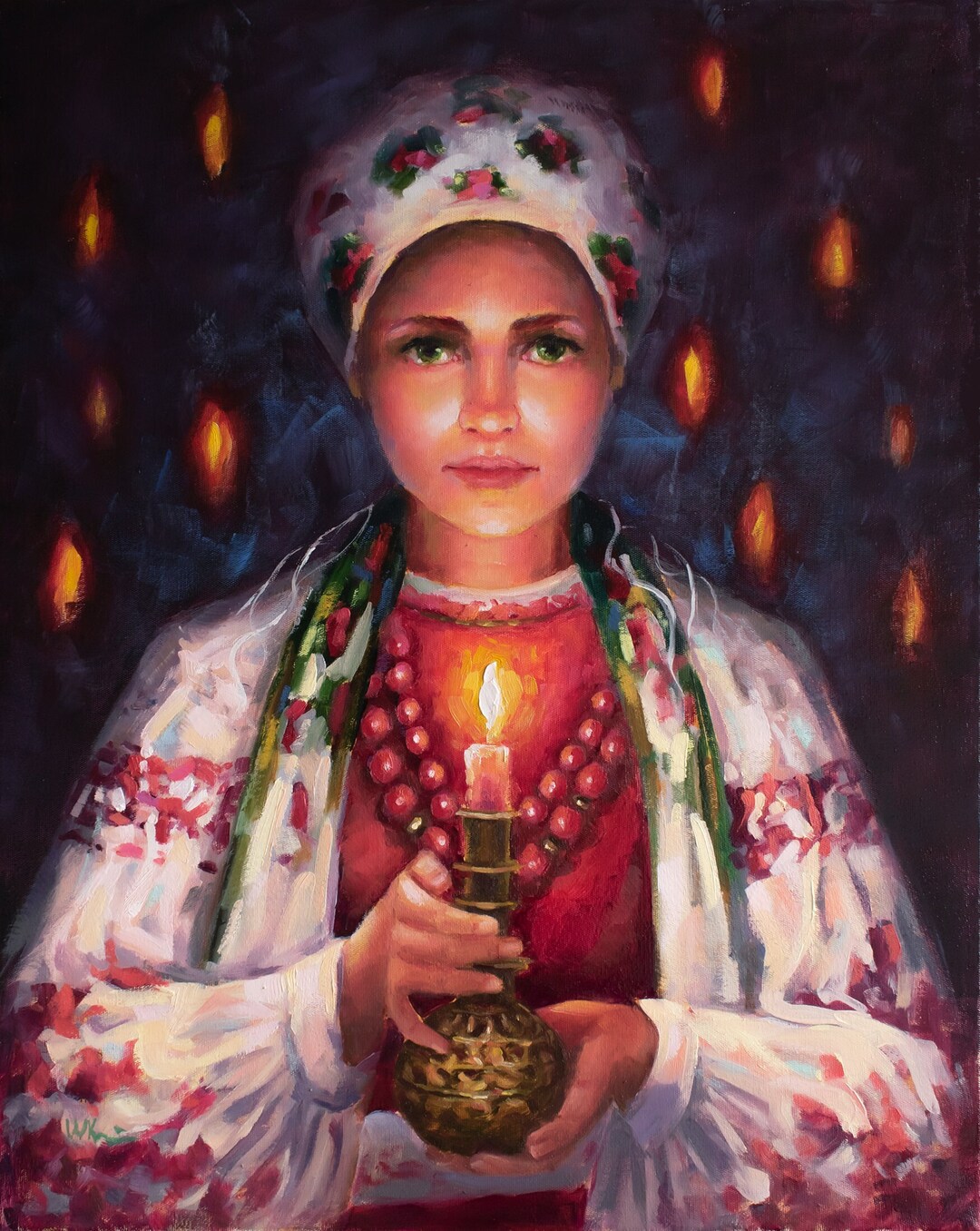 Ukraine Girl Original Oil Painting Ukrainian Woman Portrait With Candle ...