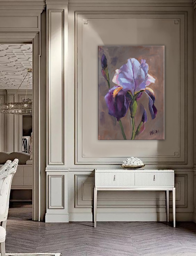 Purple Iris Oil Painting on Canvas: Floral Impressionism Art - Etsy