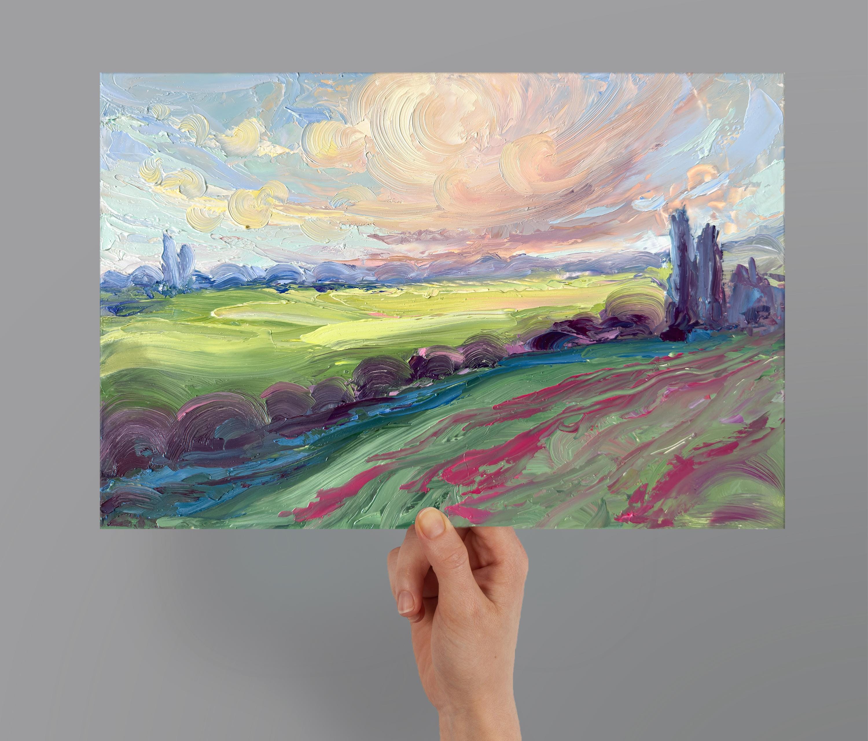 抽象風景画 油絵 - 雲 オリジナルアート - 母の日ギフト - 部屋の壁