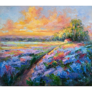Lavender Landscape - Original Oil Painting - Impasto Oil Painting - Living Room Wall Art
