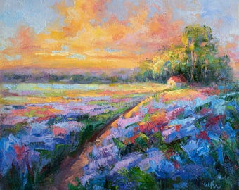 Lavender Landscape - Original Oil Painting - Impasto Oil Painting - Living Room Wall Art