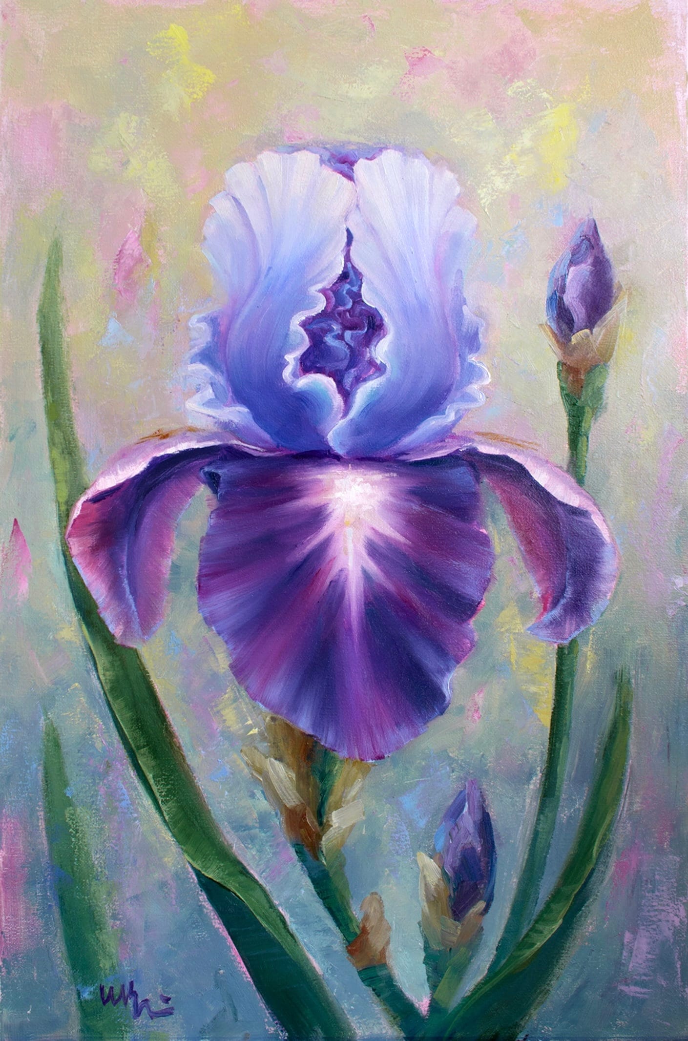 Iris Painting on Canvas Purple Iris Artwork Blue Flower Oil Painting Mothers Day Gift Vertical Wall Decor Floral Modern Art Personalised Art