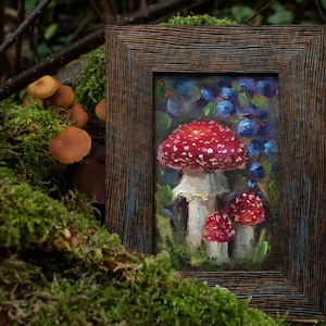 Mushrooms Framed Oil Painting - Agaric Original Artwork - Gift For Birthday - Room Wall Decor