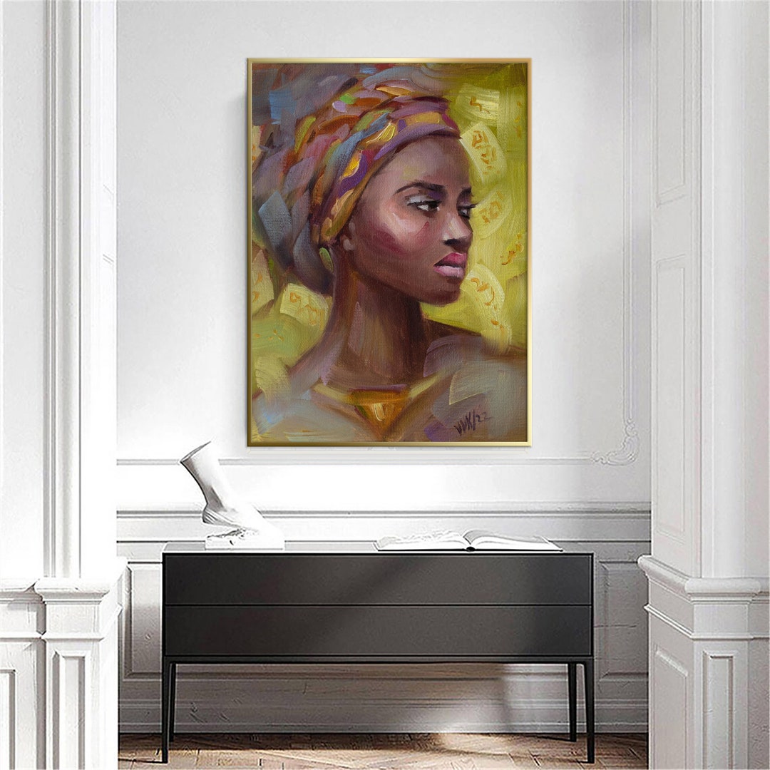 Black Woman Abstract Art - Vertical Large Oil Painting - Ethical Wall ...