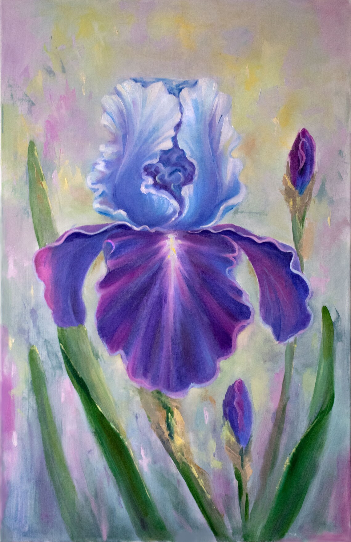 Original Iris Oil Painting on Canvas: Purple Floral Wall Art - Etsy