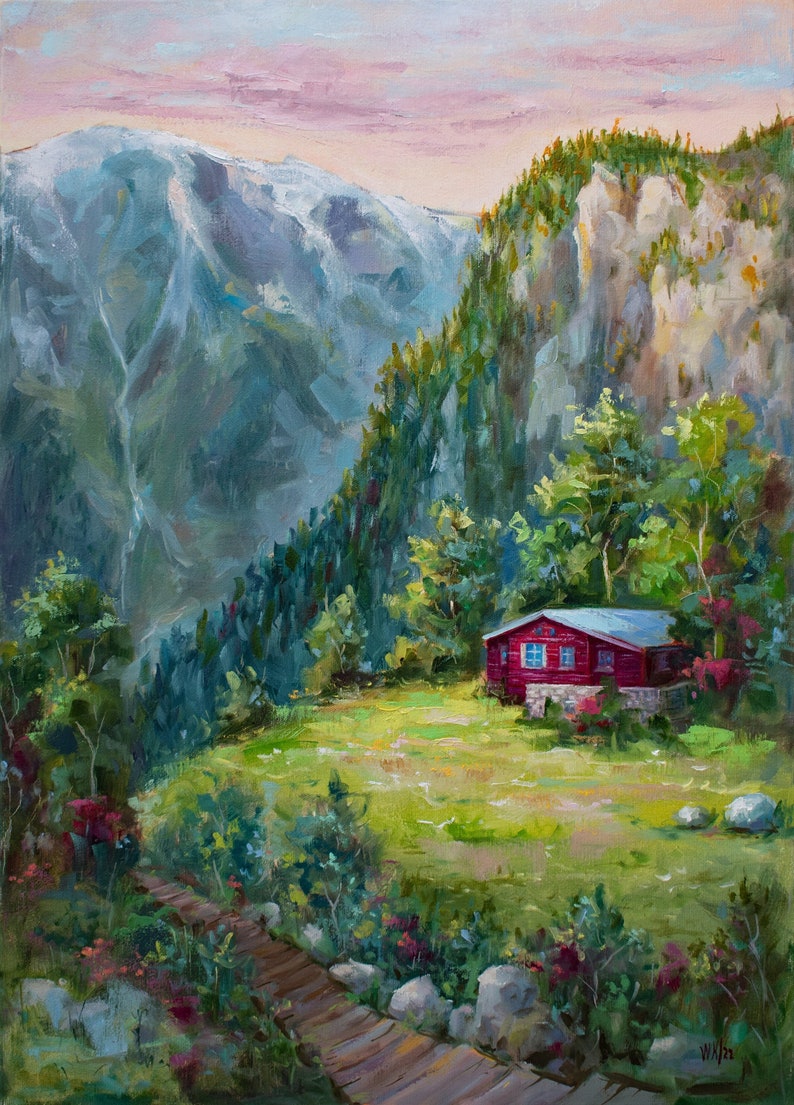 Mountain Landscape Large Oil Painting Vertical Wall Art Etsy