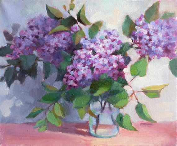 Ölgemälde: Fliederstrauß – Blumenstillleben
