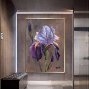 Iris Art Purple Iris Oil Painting on Canvas Blue Flower Large Size Art Floral Modern Art