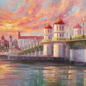 Custom Order Brücke von Lions Ölgemälde Bunte Florida Brücke Großes Kunstwerk ST Augustine Original Impressionist Kunst Amerikanische Landschaft
