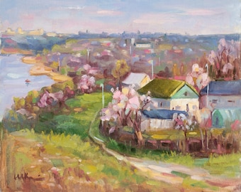 Spring Landscape Original Oil Painting - Mother Day Gift - Room Wall Decor