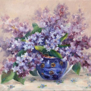 Purple Lilac - Christmas gift - Original Oil Painting on Canvas - Floral Wall Decor