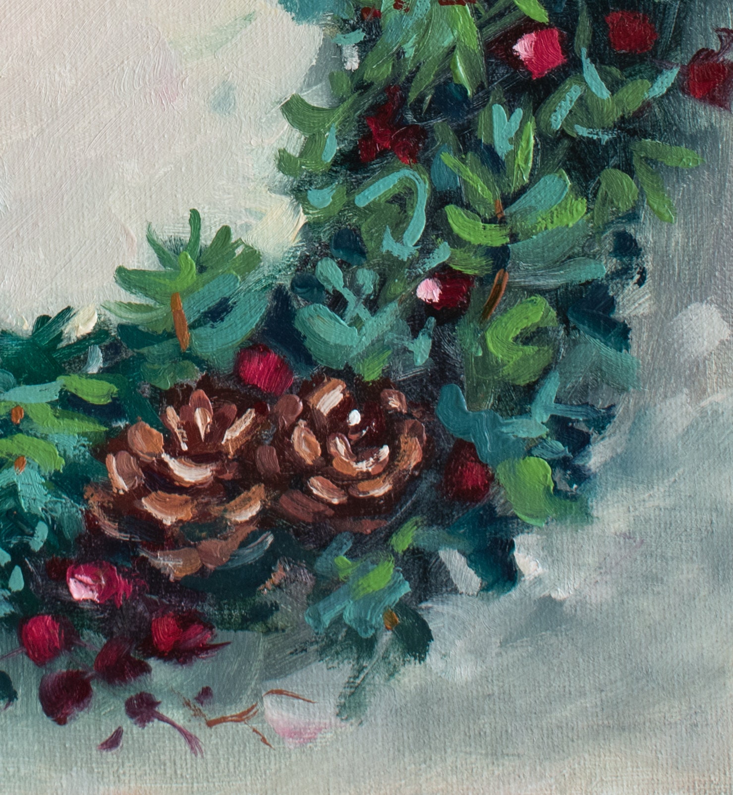 クリスマスリース：12インチ×12インチのキャンバスに描いたクリスマス