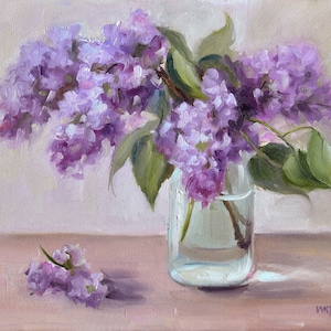 Floral Oil Painting - LIlac Bouquet Original Canvas Art - Christmas Gift - Purple Flowers Artwork