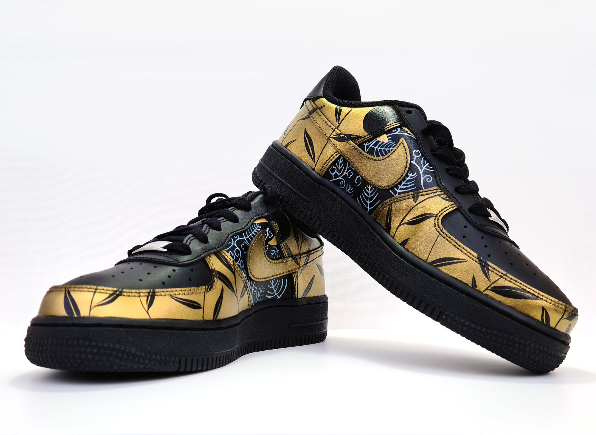 Custom Air Force 1 Japan Gold Black Flowers -  Finland