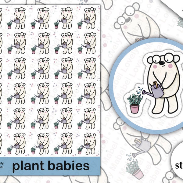 Water Plants Stickers - Planner Stickers - Journal Stickers - Plants - Gardening - Garden - Plant Mum - Mom - Self Care - Bear - Stationery