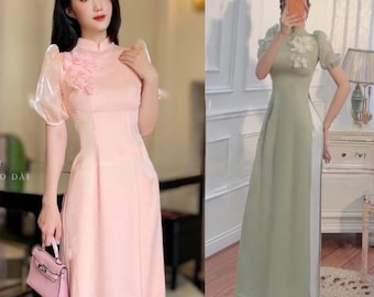 Ao dai traditionnel vietnamien pour mariage (áo dài phụ dâu) Áo dài truyền thống, Ao dai pour filles, Ao dai pour femmes, Ao dai rouge