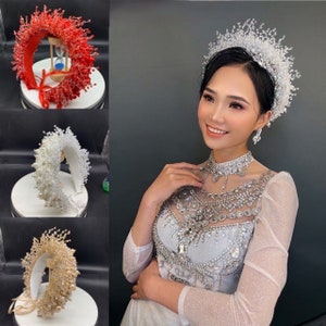 Băng đô cài ngọc trai cao cấp ,Mấn cô dâu,Vietnamese ao dai Mane Hair ,Headband  Ao Dai  Hair Bow gentle and elegant ,Wedding Hair,Hair cli