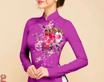 Ao dai traditionnel vietnamien en couleur (áo dài họa tiết 3D) Áo dài truyền thống, Ao Dai pour les filles, Ao Dai pour les femmes, mariage ao dai